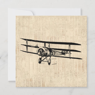 Vintage Airplane Old Antique Plane Illustration Holiday Card