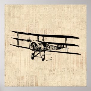 Vintage Airplane Old Antique Plane Illustration Poster
