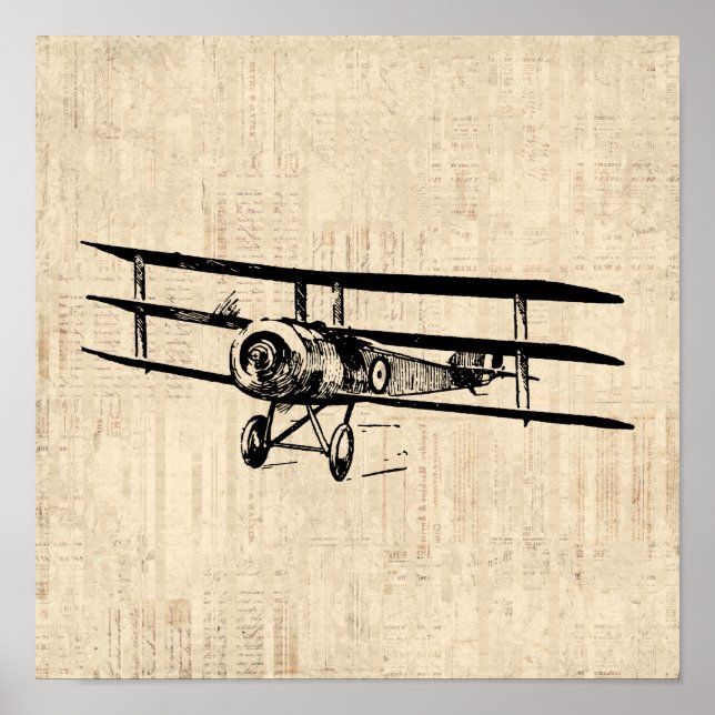 Vintage Airplane Old Antique Plane Illustration Poster (Front)