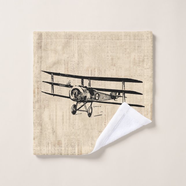 Vintage Airplane Old Antique Plane Illustration Wash Cloth (Wash Cloth)