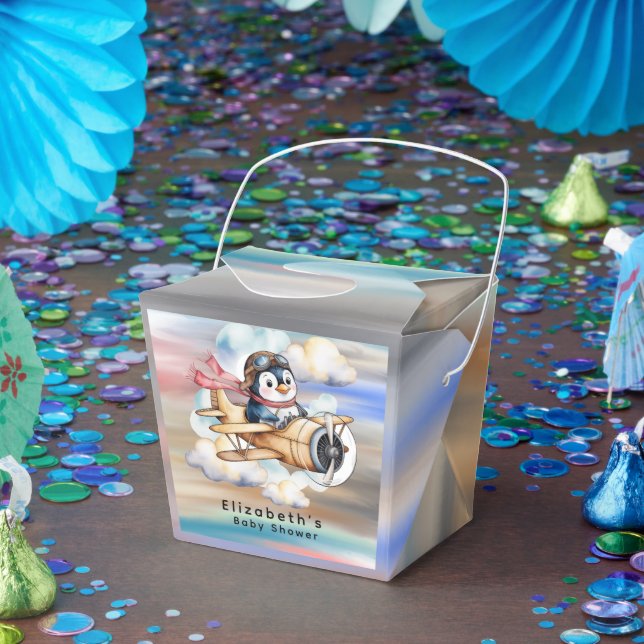 Vintage Airplane Penguin Boy Baby Shower  Favour Box (Party)