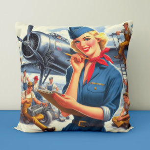 Vintage Airplane Pin-up Cushion