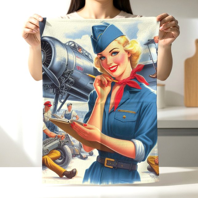 Vintage Airplane Pin-up Tea Towel (Creator Uploaded)