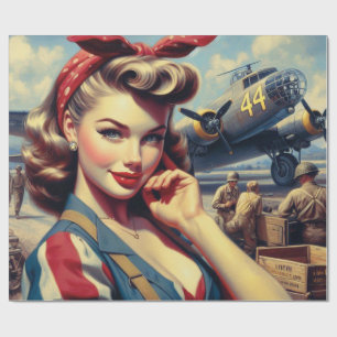 Vintage Airplane Pin Up Wrapping Paper