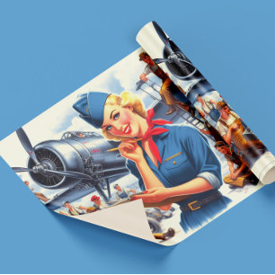 Vintage Airplane Pin-up Wrapping Paper