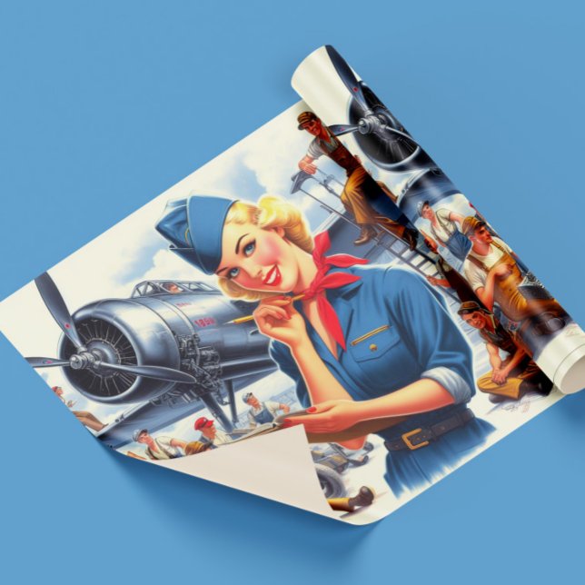 Vintage Airplane Pin-up Wrapping Paper (Creator Uploaded)