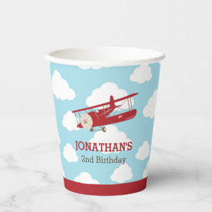 Vintage Airplane (Red Plane) Birthday Paper Cups