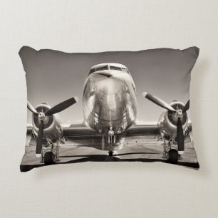 Vintage Airplane Runway Scene Decorative Cushion