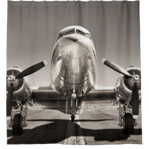Vintage Airplane Runway Scene Shower Curtain