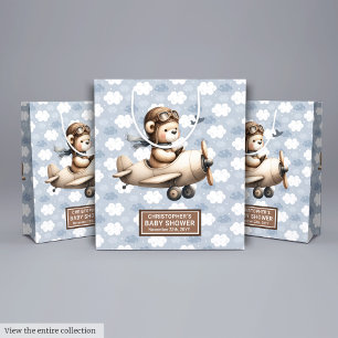 Vintage Airplane Teddy Bear Baby Shower Gift Bag