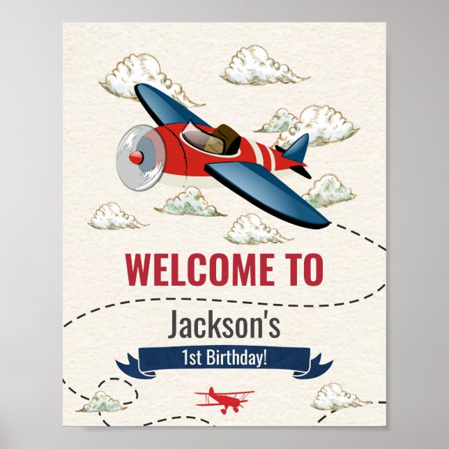 Vintage Airplane Welcome Party Sign (Front)