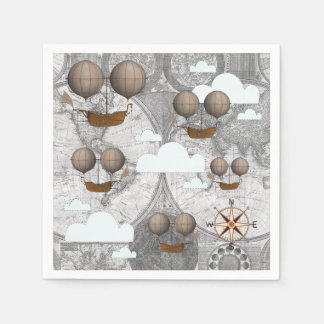 Vintage Airship Dirigible World Map & Clouds Napkin