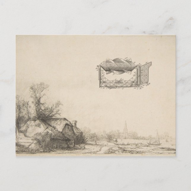 Vintage Airship Flying Machine Art Drawing Postcard (Front)