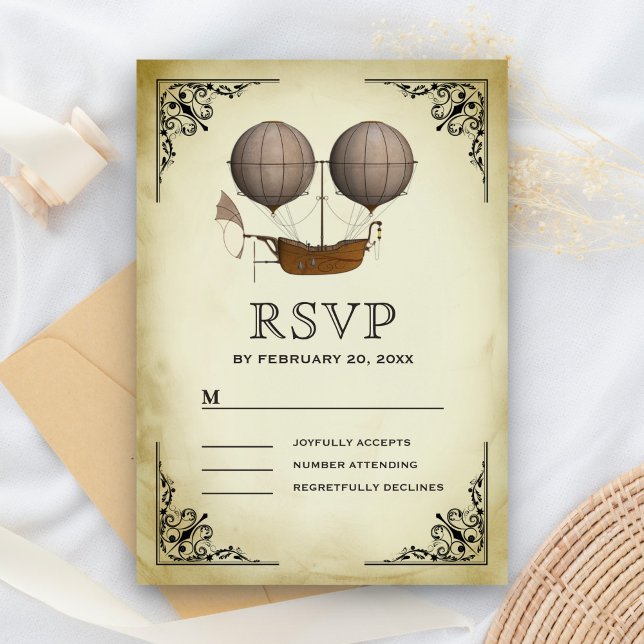 Vintage Airship Hot Air Balloon Wedding RSVP Card (Creator Uploaded)