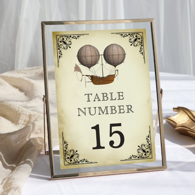 Vintage Airship Hot Air Balloon Wedding Table Number (Creator Uploaded)
