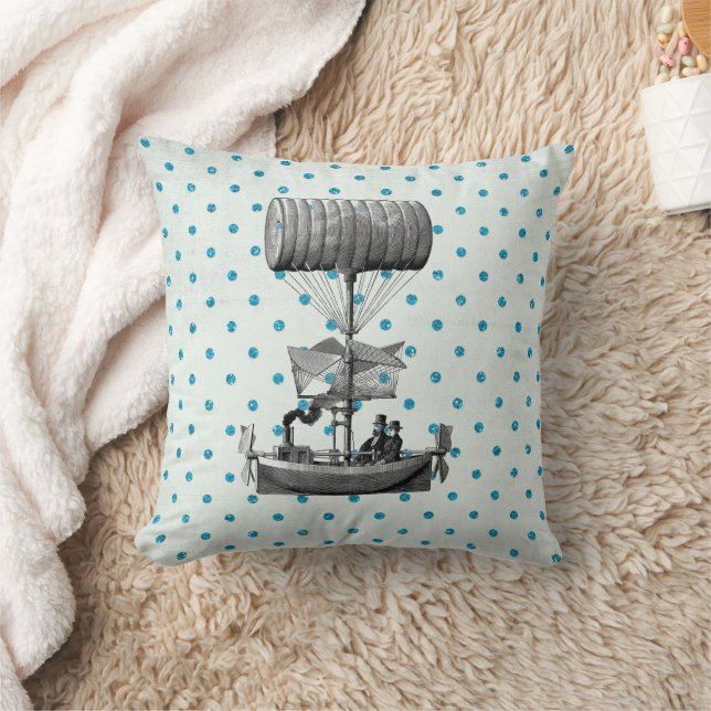 Vintage Airship on Polka Dots Pillow (Blanket)