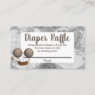 Vintage Airship & World Map Explorer Diaper Raffle Enclosure Card