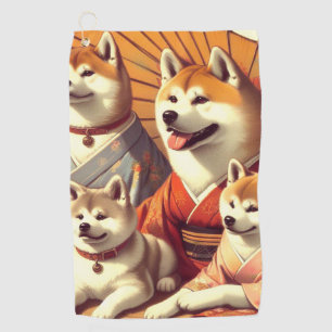Vintage Akita Dog Painting Golf Towel