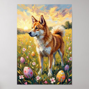 Vintage Akita Easter Sunrise Art Poster