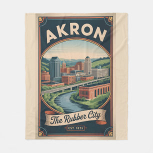 Vintage Akron Ohio Retro Travel Poster Illustratio Fleece Blanket