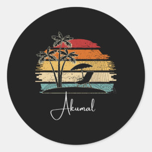 Vintage Akumal Beach Lover Palm Trees Spring And S Classic Round Sticker