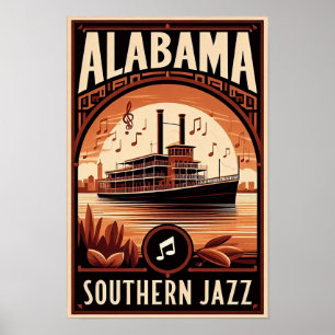 Vintage Alabama Jazz Riverboat Poster
