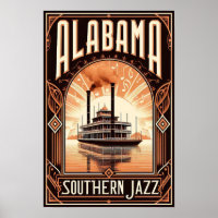 Vintage Alabama Jazz Riverboat Poster