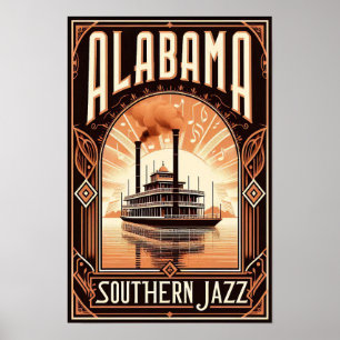 Vintage Alabama Jazz Riverboat Poster