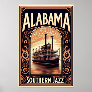 Vintage Alabama Jazz Riverboat Poster