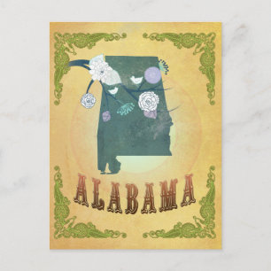 Vintage Alabama State Map- Passion Fruit Yellow Postcard