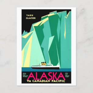 Vintage Alaska and Taku Glacier Travel Poster Postcard