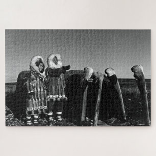 Vintage Alaska Fur clad eskimo arctic sod igloo Jigsaw Puzzle