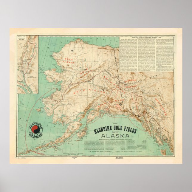 Vintage Alaska Gold Fields Map (1898) Poster (Front)