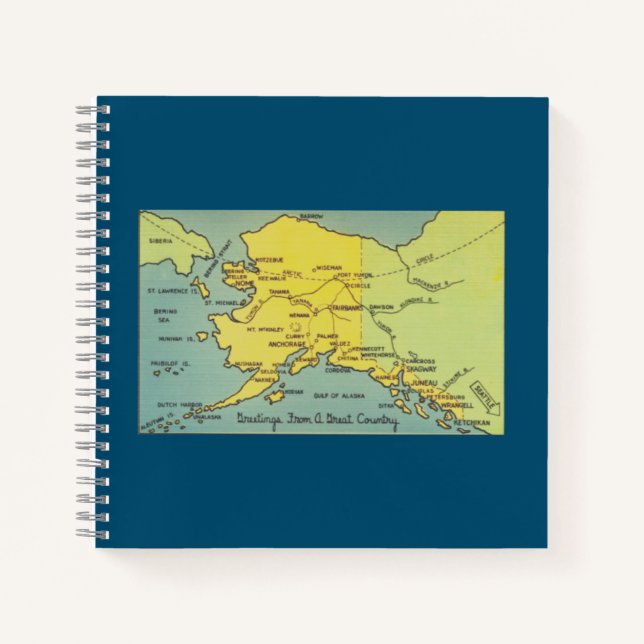 Vintage Alaska Map - Bering Strait, Nome, Barrow Notebook (Front)