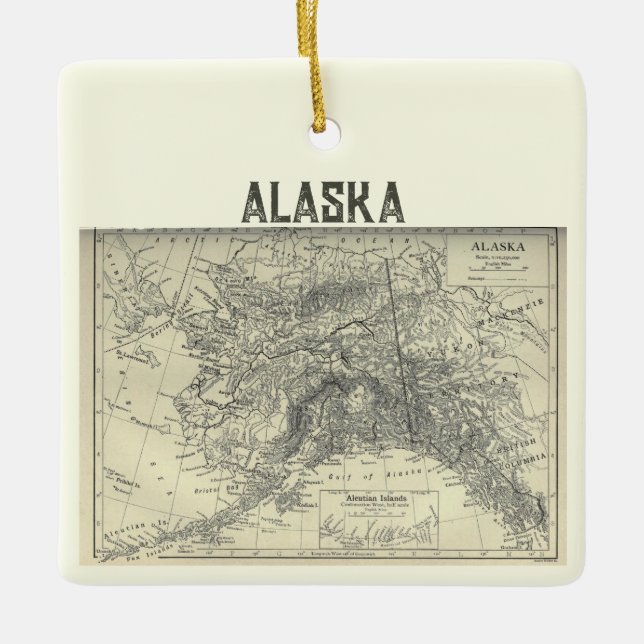Vintage Alaska Map Ceramic Ornament (Front)