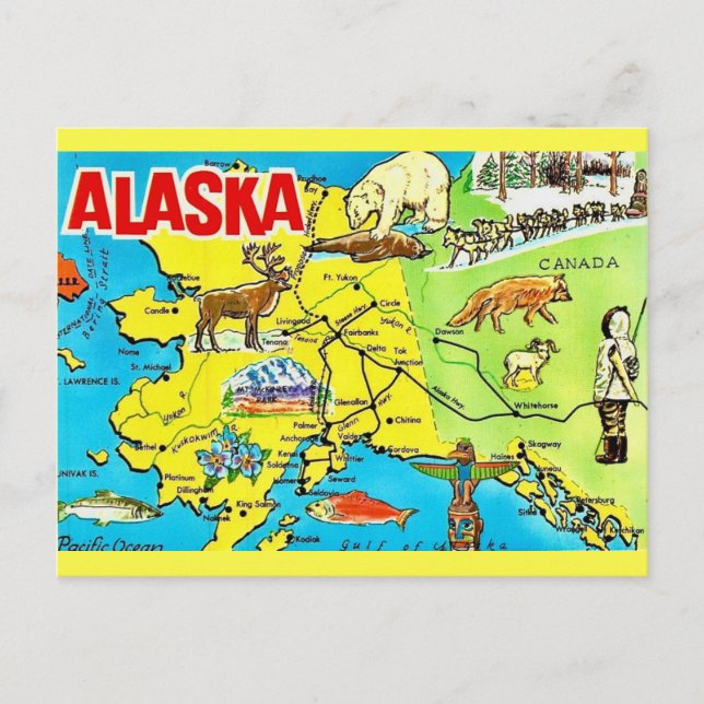 Vintage Alaska Map Postcard (Front)