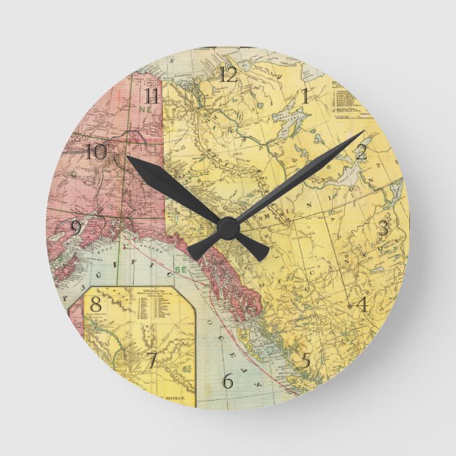 Vintage Alaska Map Round Clock (Front)