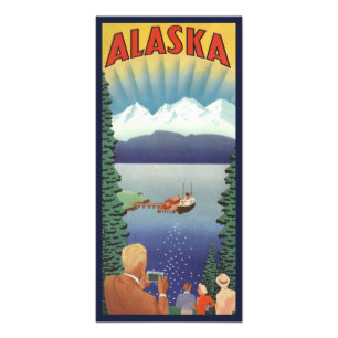 Vintage Alaska Travel Poster Art, Scenic Landscape