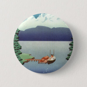 Vintage Alaska Travel Poster Art, Scenic Landscape 6 Cm Round Badge