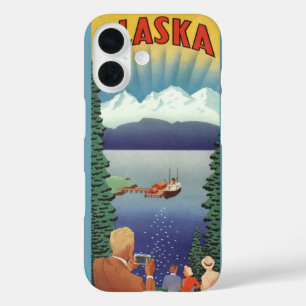 Vintage Alaska Travel Poster Art, Scenic Landscape iPhone 16 Case
