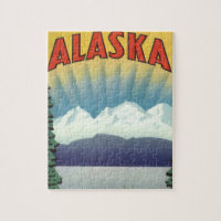 Vintage Alaska Travel Poster Art, Scenic Landscape