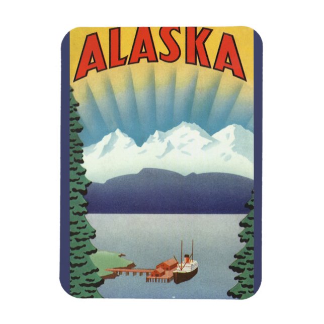 Vintage Alaska Travel Poster Art, Scenic Landscape Magnet (Vertical)