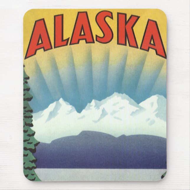 Vintage Alaska Travel Poster Art, Scenic Landscape Mouse Pad (Front)