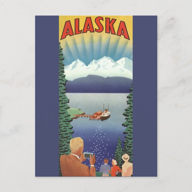 Vintage Alaska Travel Poster Art, Scenic Landscape Postcard (Front)