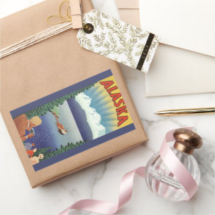 Vintage Alaska Travel Poster Art, Scenic Landscape Rectangular Sticker