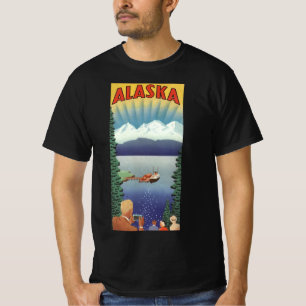 Vintage Alaska Travel Poster Art, Scenic Landscape T-Shirt