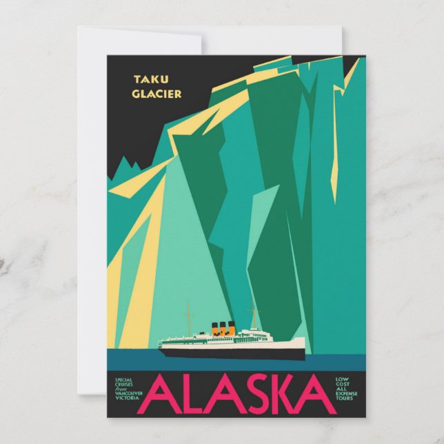 Vintage Alaska Travel Poster Art, Taku Glacier (Front)