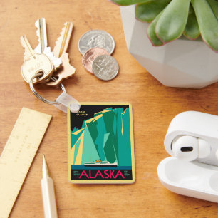 Vintage Alaska Travel Poster Art, Taku Glacier Key Ring