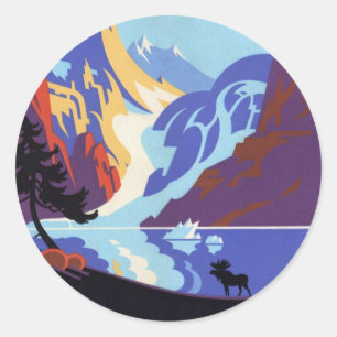 Vintage Alaska Travel Poster, Atlin and the Yukon Classic Round Sticker