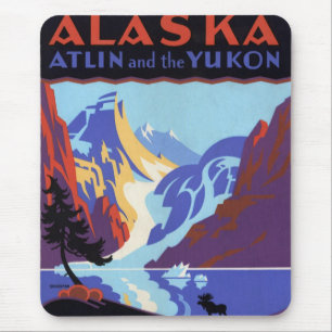 Vintage Alaska Travel Poster, Atlin and the Yukon Mouse Pad